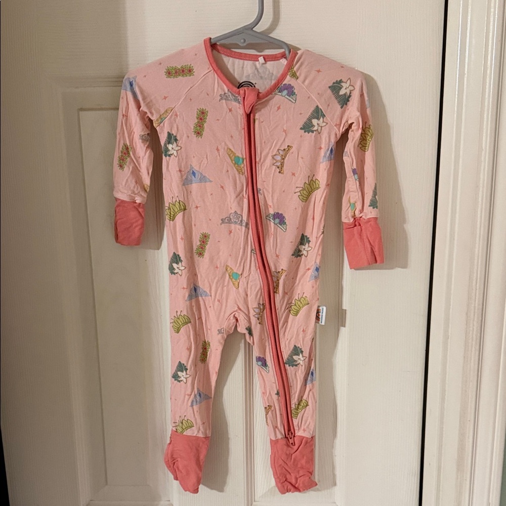 Bamboo Charming Pink Kids Footie with Disney Tiaras